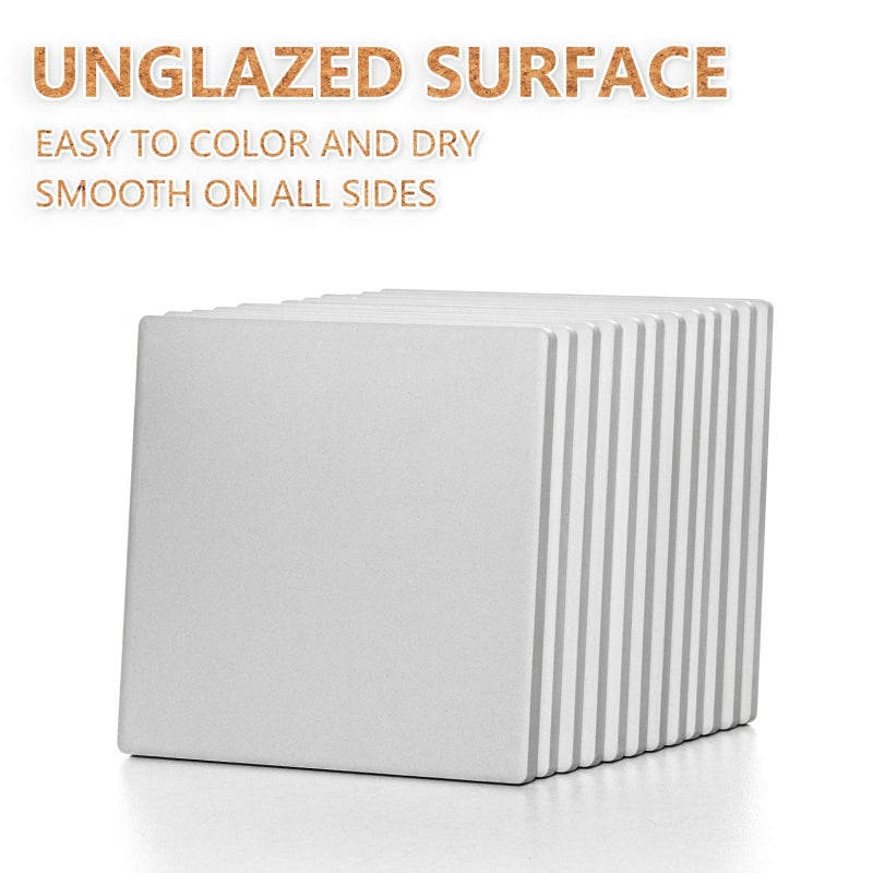 COYMOS Ceramic Tiles for Crafts Coasters - 12Pcs Blank Unglazed White Tiles for Painting, Alcohol Ink, Acrylic Pouring - Make Your Own Coaster - Cork Backing Pads Included (4x4 Inch) - Image 2